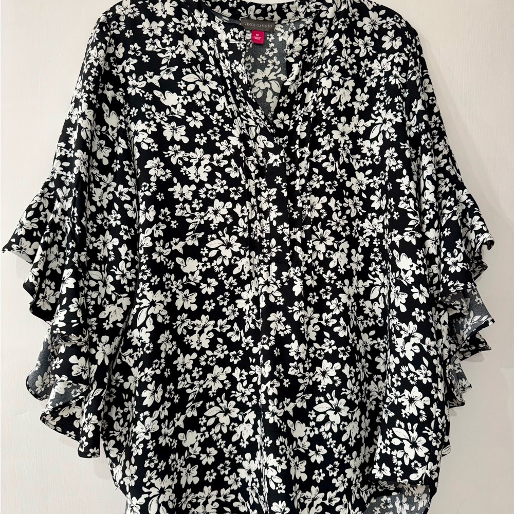 Vince Camuto Black and White Floral Blouse